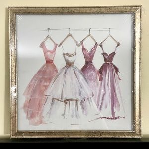 NEW Fashion Girly Dresses Gowns Metallic Plastic Glass Frame Wall Art